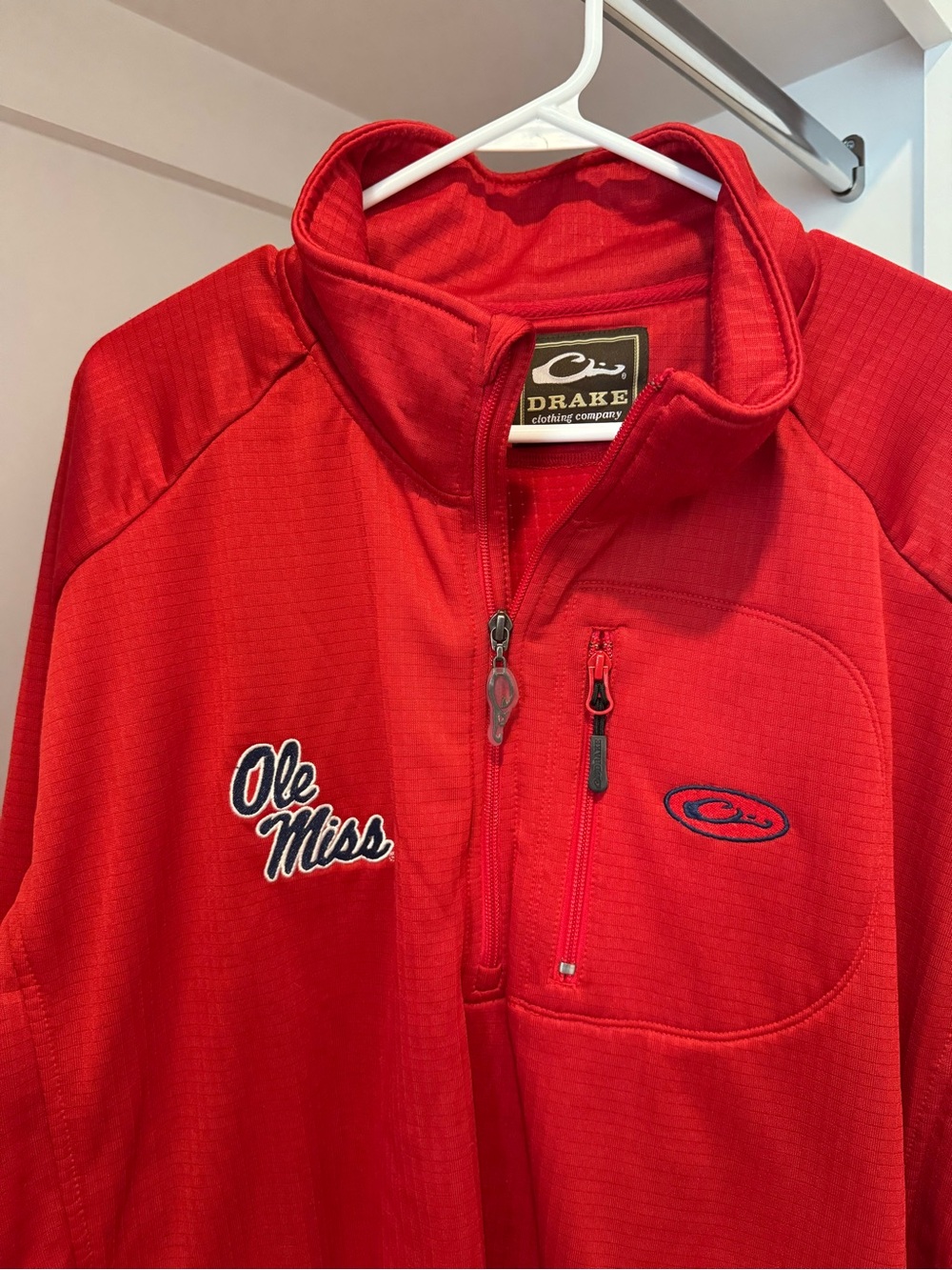 Drake Red Men's Performance Quarter-Zip Jacket with Ole Miss Embroidery